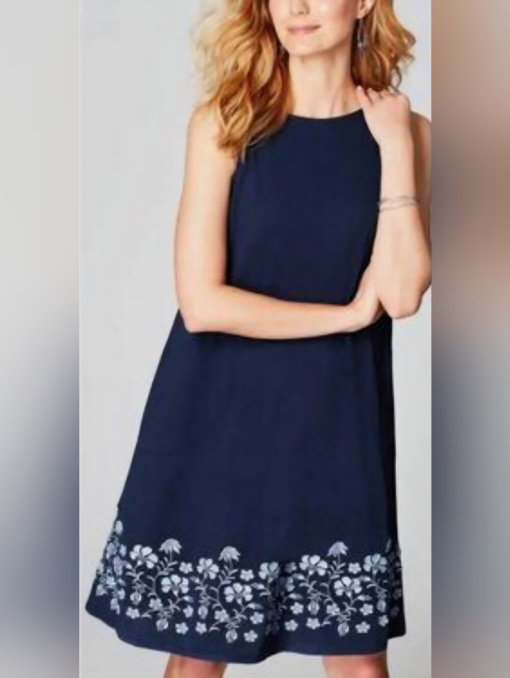 J.Jill Navy Sleeveless Dress with White Floral Embroidery Women's Top Size 3X